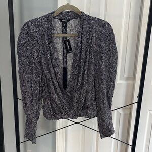 Express Black and White Drape Blouse